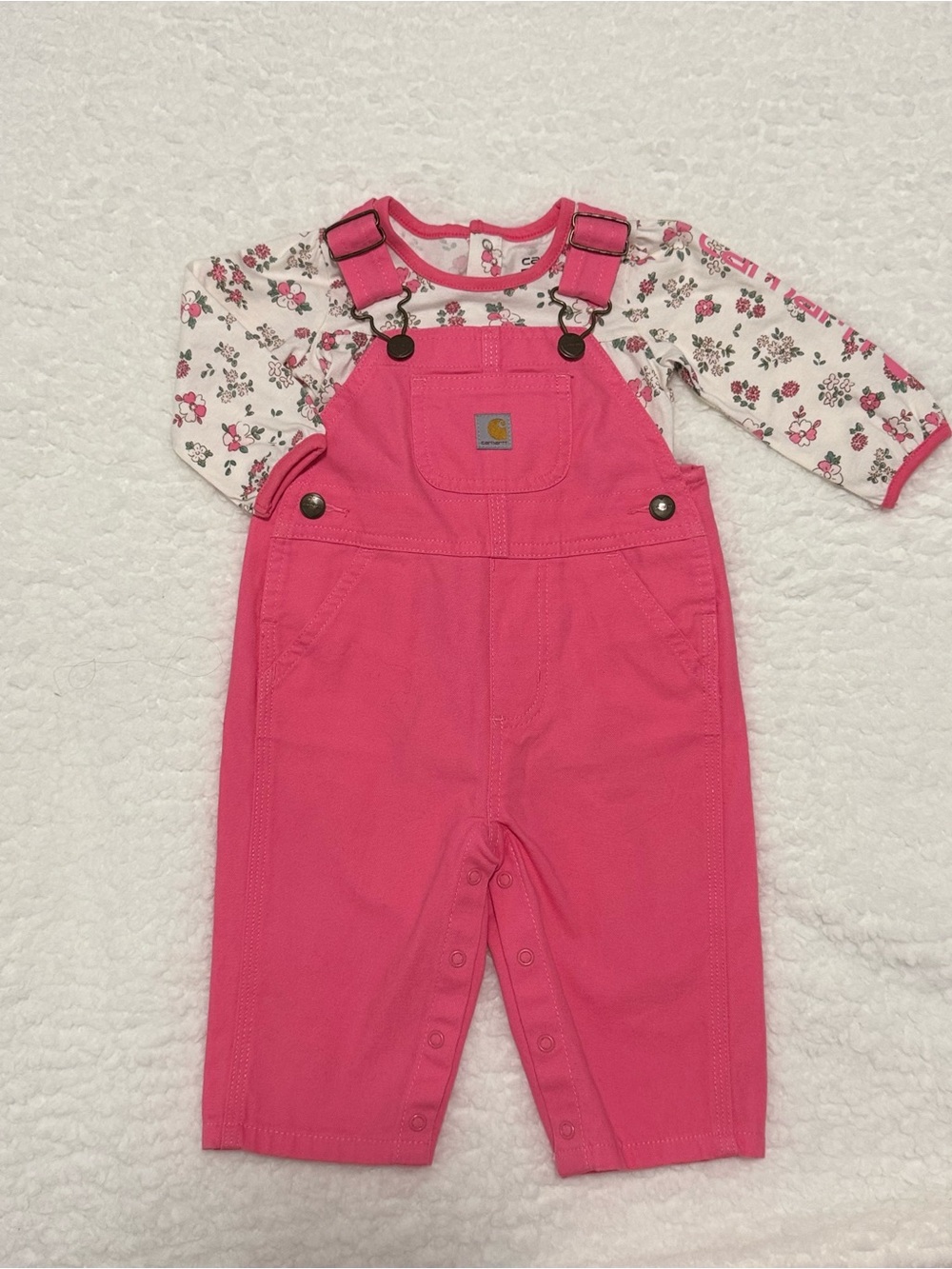 Carhartt Baby Girl Pink Overall Floral Bodysuit 2 Piece Set 6M Workwear